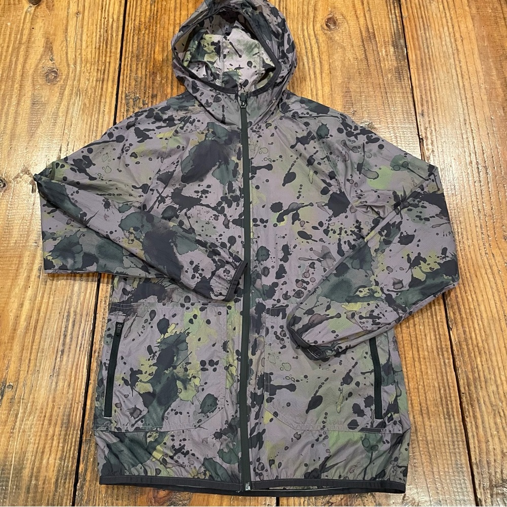 ZELLA Outdoor Packable Rain Trail Jacket Gray Chartreuse Multi Texture Print XS